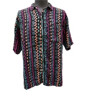 Vintage 90s MCMXC Evolution Men’s XL Shirt Abstract Tribal Geometric Pattern